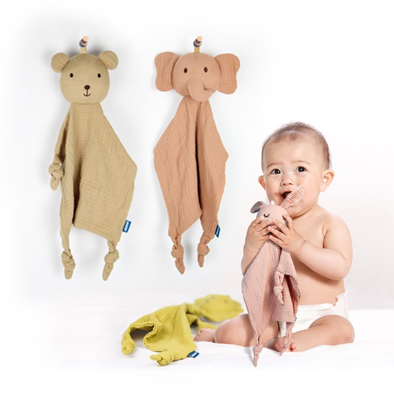 Khăn Gạc Hình Động Vật Mềm Mại Thoải Mái Có Thể Chụp Đầu Cho Bé Ngủ Đồ Chơi Thỏ