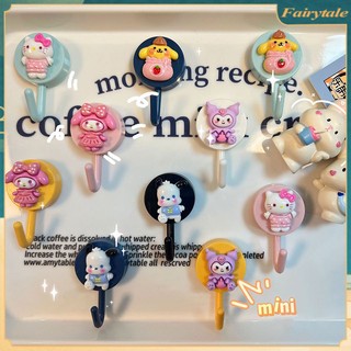 ☢ Móc Sanrio dễ thương Móc tự dính Kuromi Hello Kitty Móc treo tường Hoạt hình Móc treo chìa khóa Móc treo trang trí nhà cửa Phụ kiện đựng đồ