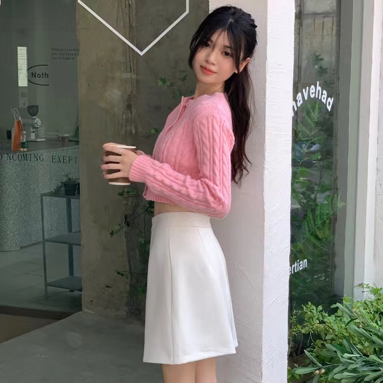 Áo Khoác cardigan Dệt Kim Dáng Ngắn Tay Dài Màu Sắc Đơn Giản Thời Trang Cho Nữ