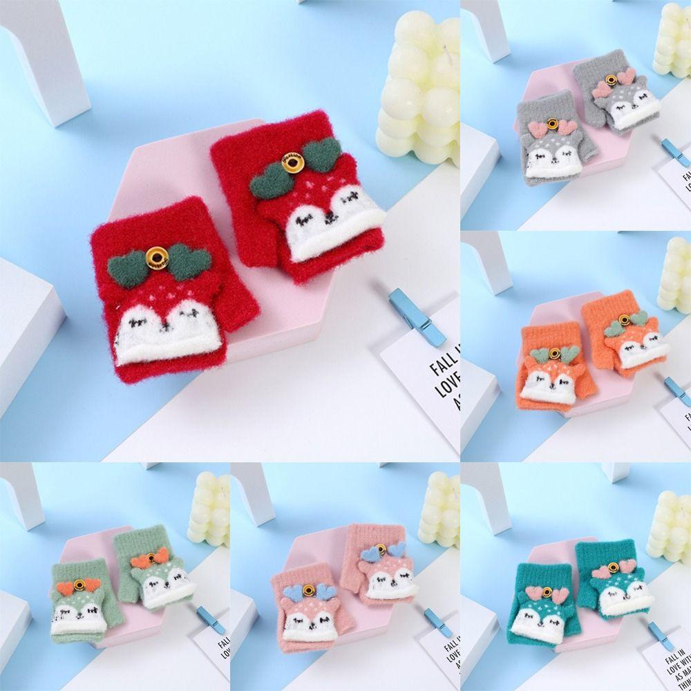 Găng Tay Dệt Kim Dày Dặn Hở Ngón Giữ Ấm Mùa Đông Cho Bé