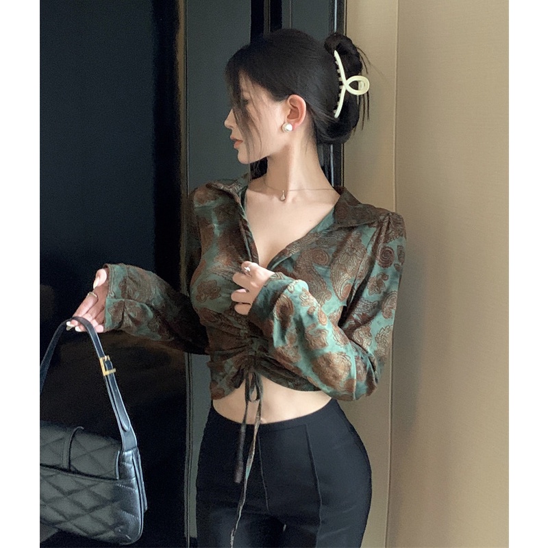 Áo Thun Tay Dài Cổ Chữ v Dáng Ôm Quyến Rũ Trẻ Trung Cho Bạn Gái