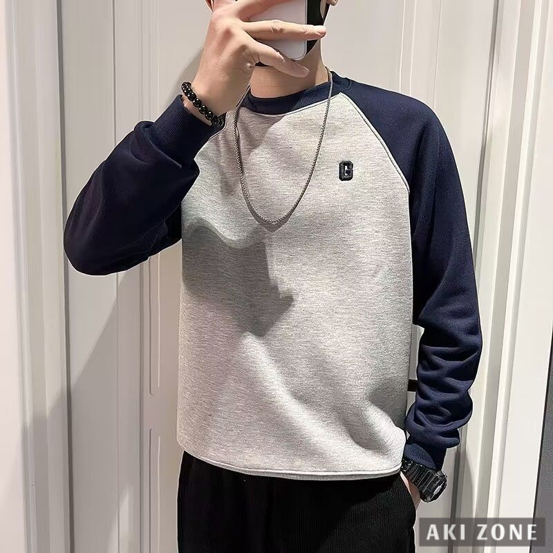 Áo Thun sweater Tay Dài Phối Màu Tương Phản Thời Trang Xuân Thu 2023 Cho Nam