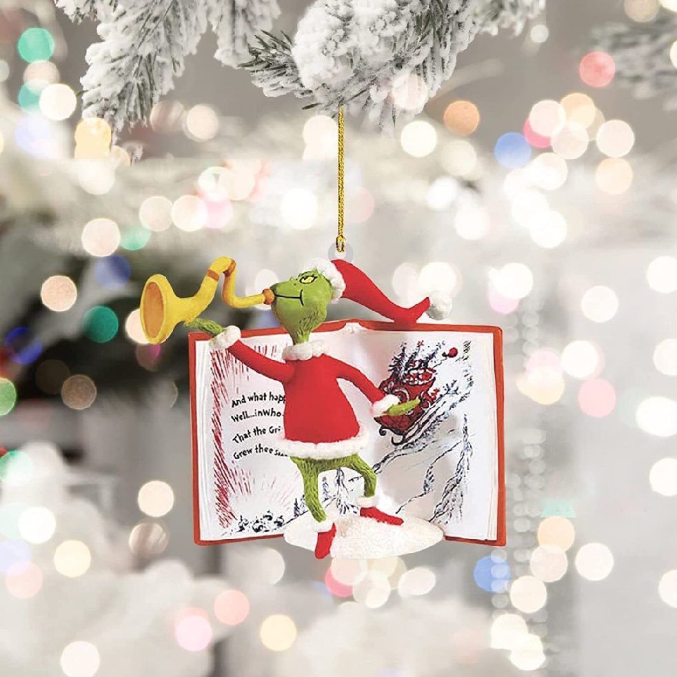 Christmas Grinch Book Tree Decoration Hanging Ornaments Acrylic Pendant Gift