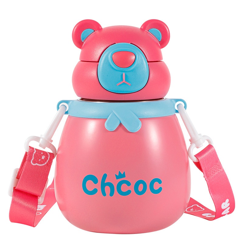 Bình Nước Giữ Nhiệt 450ml Bằng Thép Không Gỉ 316 Họa Tiết Gấu Hoạt Hình Dễ Thương