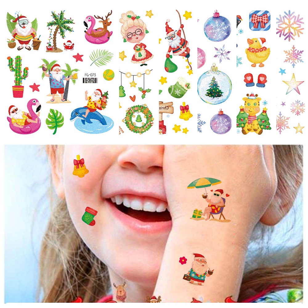 Hình Xăm Dán Giáng Sinh Lấp Lánh Lâu Trôi Họa Tiết Hoạt Hình Dễ Thương Cho Trẻ Em