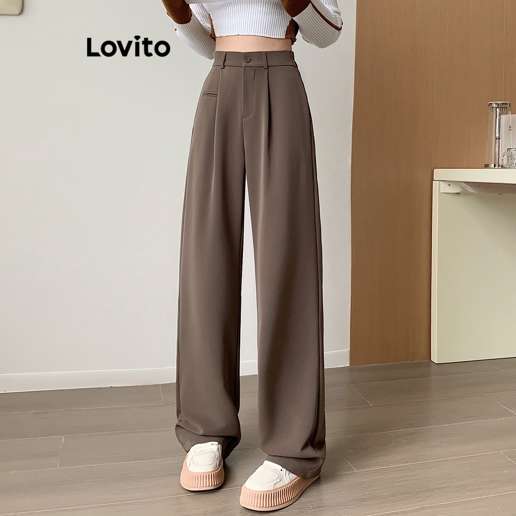 Lovito Quần dài giả có túi trơn đơn giản dành cho nữ LNA26004