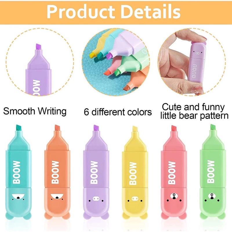 Set 4 / 5 / 6 Bút Đánh Dấu Mini Họa Tiết Gấu Hoạt Hình Màu Macaron Dành Cho Học Sinh RYVN