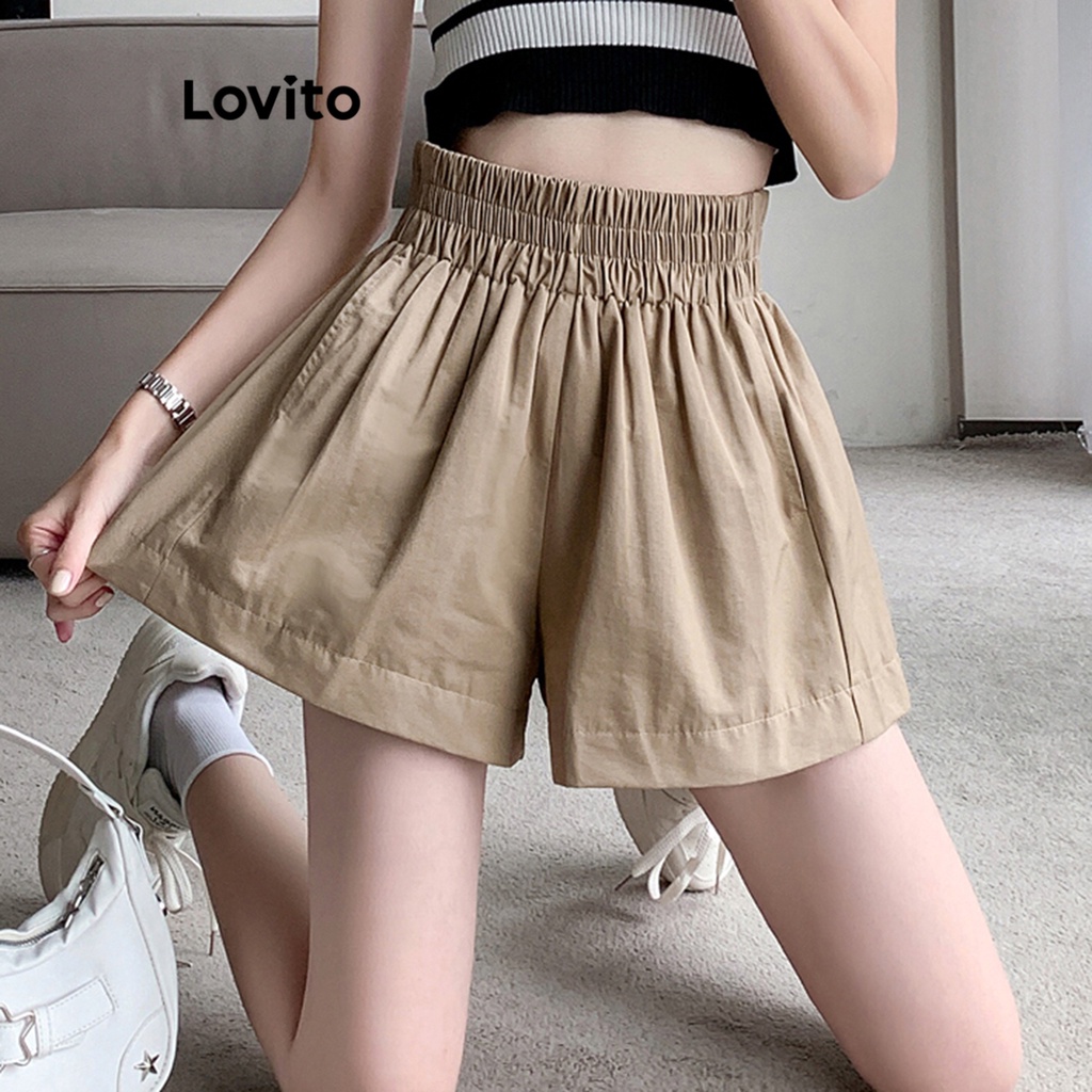 Lovito Quần short có túi trơn thông thường dành cho nữ LNE21097