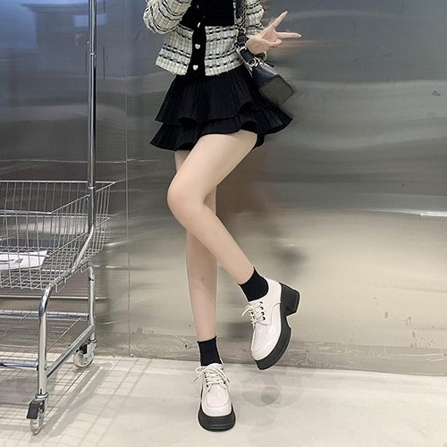 Giày Da Cao Gót Mũi Tròn Phong Cách Anh Quốc Cho Nữ