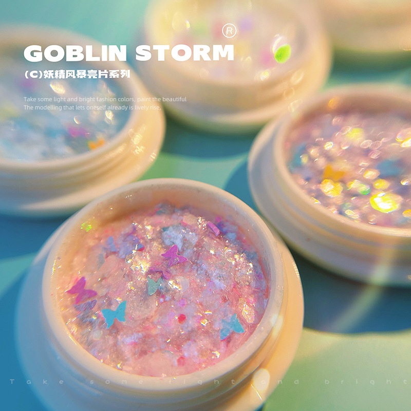 Sequin Trang Trí Móng Tay Hình Bướm Hồng Lấp Lánh Siêu Mỏng