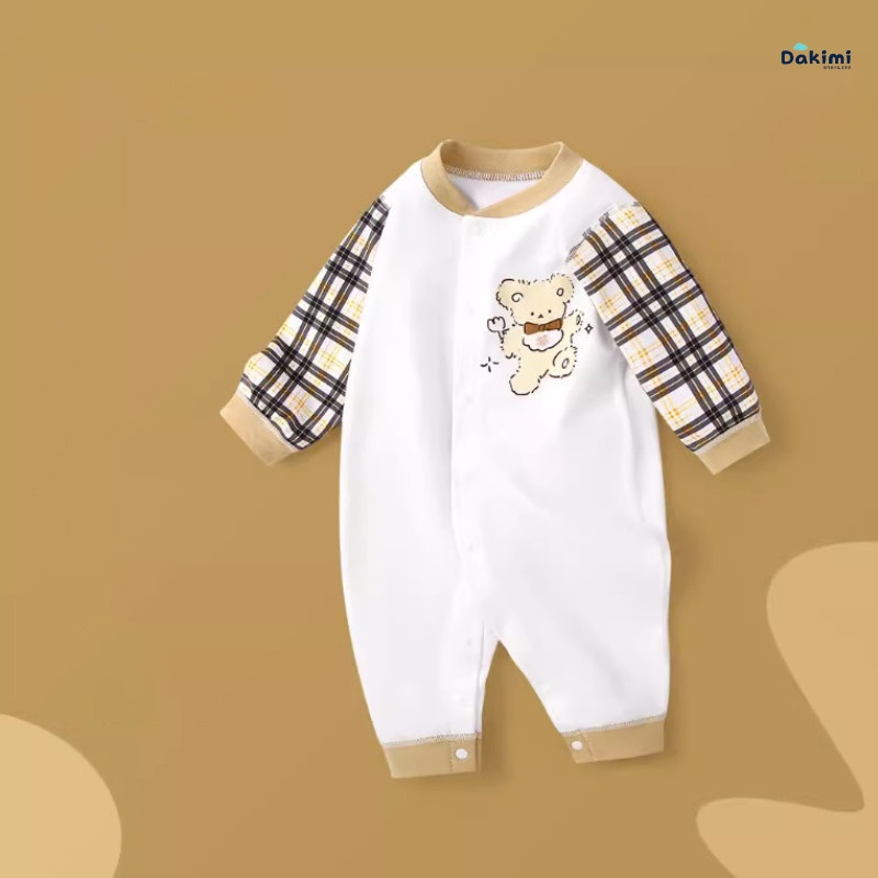 Bodysuit cho bé dài tay DAKIMI Hình Gấu dễ thương, Áo liền quần cho bé chất Cotton mềm mịn, quần áo sơ sinh cho bé 0-12M
