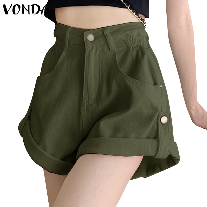 Quần Short Lưng Cao Ống Rộng Màu Sắc Đơn Giản Phong Cách Hàn Quốc
