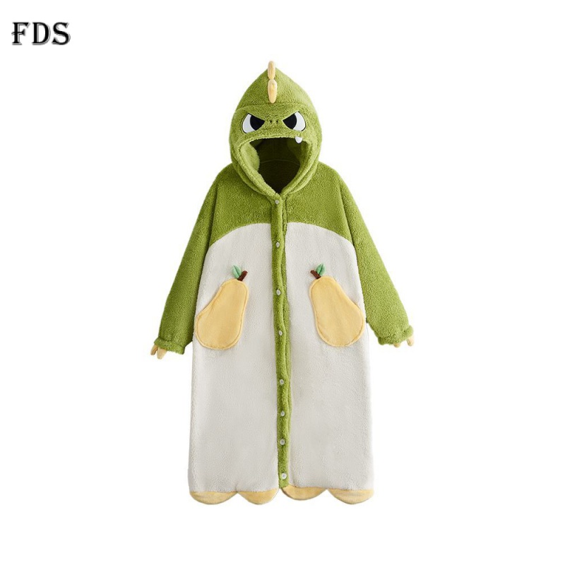 Fds Đồ ngủ Lông Cừu San Hô Dày Dặn In Họa Tiết Khủng Long Hoạt Hình Đáng Yêu Thời Trang Mùa Đông Cho Nữ one