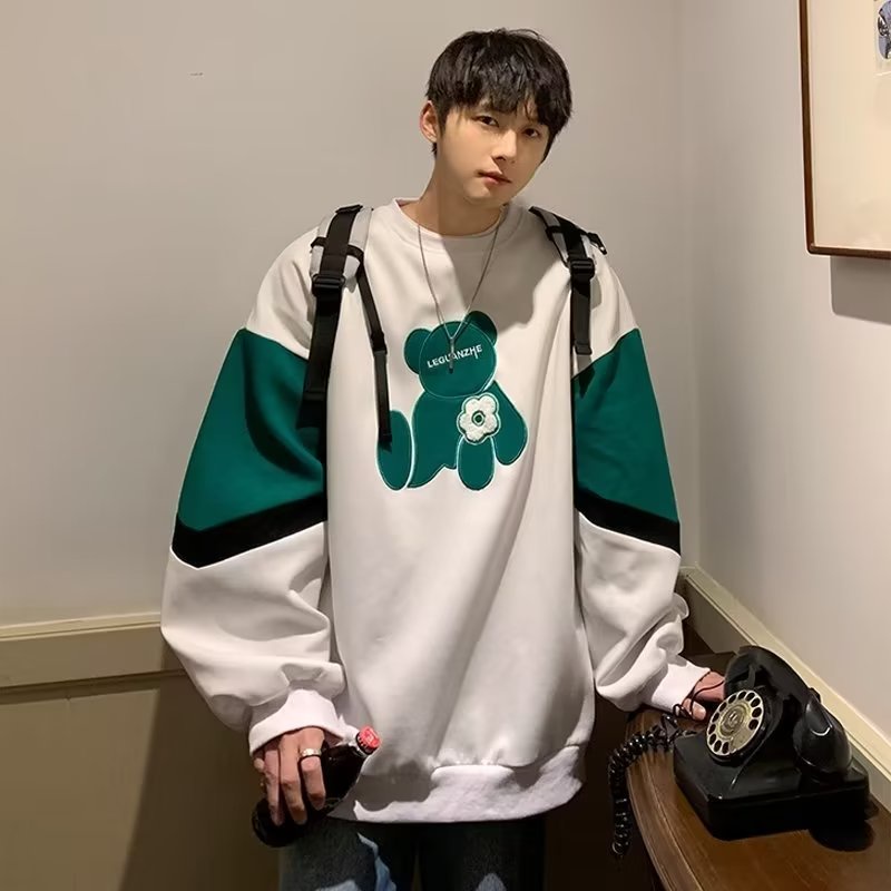 Áo Sweater Dáng Rộng Phối Màu Tương Phản Thời Trang Hàn Quốc Cho Cặp Đôi