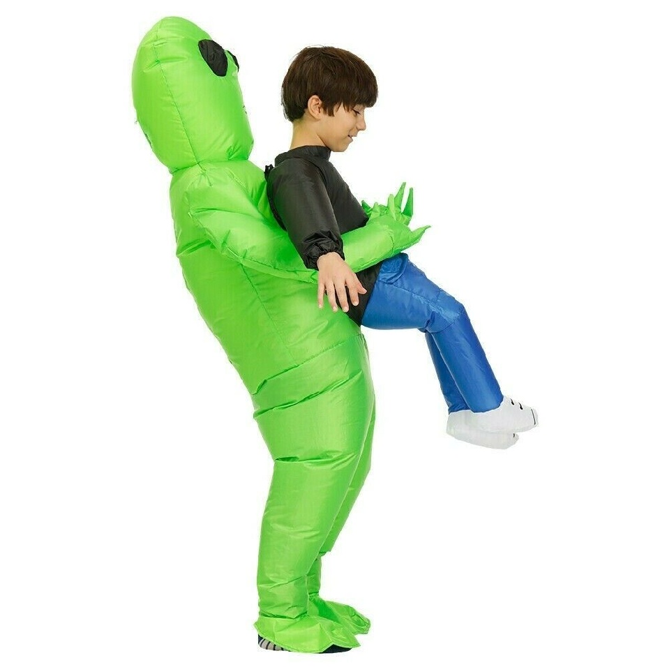 Adults Kids Scary Halloween Green Alien Inflatable Costume Blow Up Suits