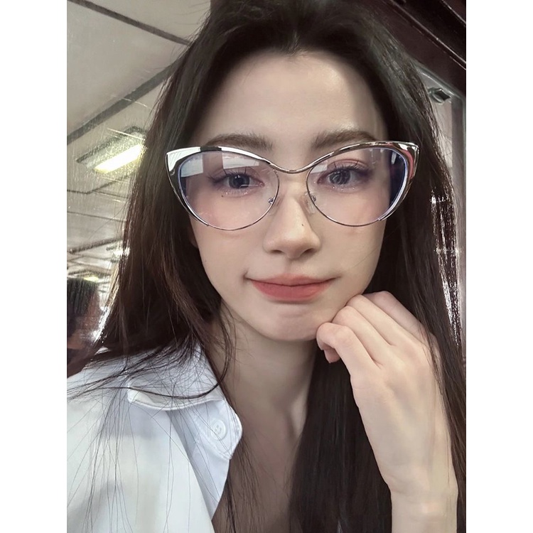 Gọng kính cận/kính cận có độ   Kính Mắt Mèo Gọng Kim Loại Chống Ánh Sáng Xanh Phong Cách Hàn Quốc Cho Nữ gọng kính cận