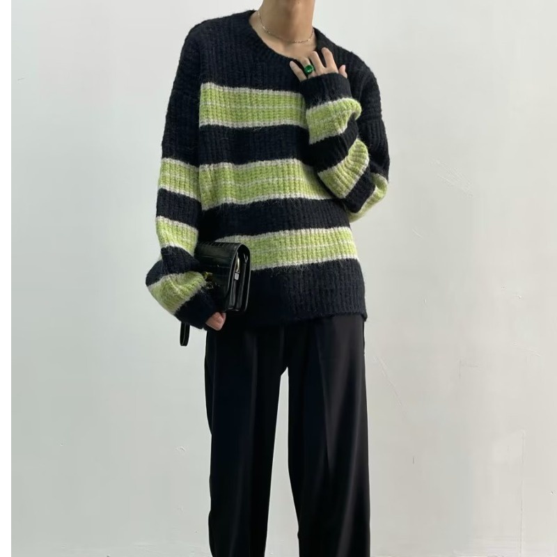 Áo sweater Dệt Kim Kẻ Sọc Màu Sắc Tương Phản Phong Cách Hàn Quốc Thời Trang Thu Đông Cao Cấp Cho Nam