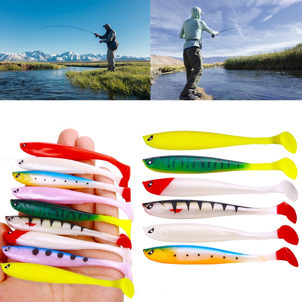 Set 6 Mồi Giả Nhử Cá Bằng Cao Su Mềm 9cm Gắn Kèm Móc Câu