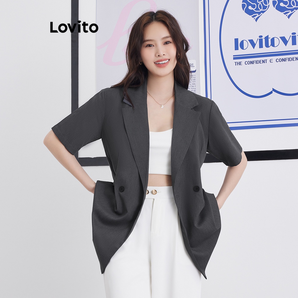 Áo blazer Lovito màu trơn phối hai nút phong cách thường ngày cho nữ L58AD060