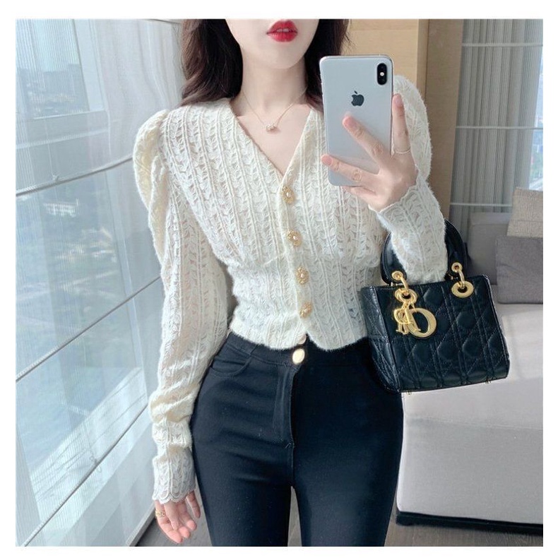 Áo Kiểu Ôm Eo Tay Phồng Phối Ren Gợi Cảm Thời Trang Thu Đông 2023 Cho Nữ