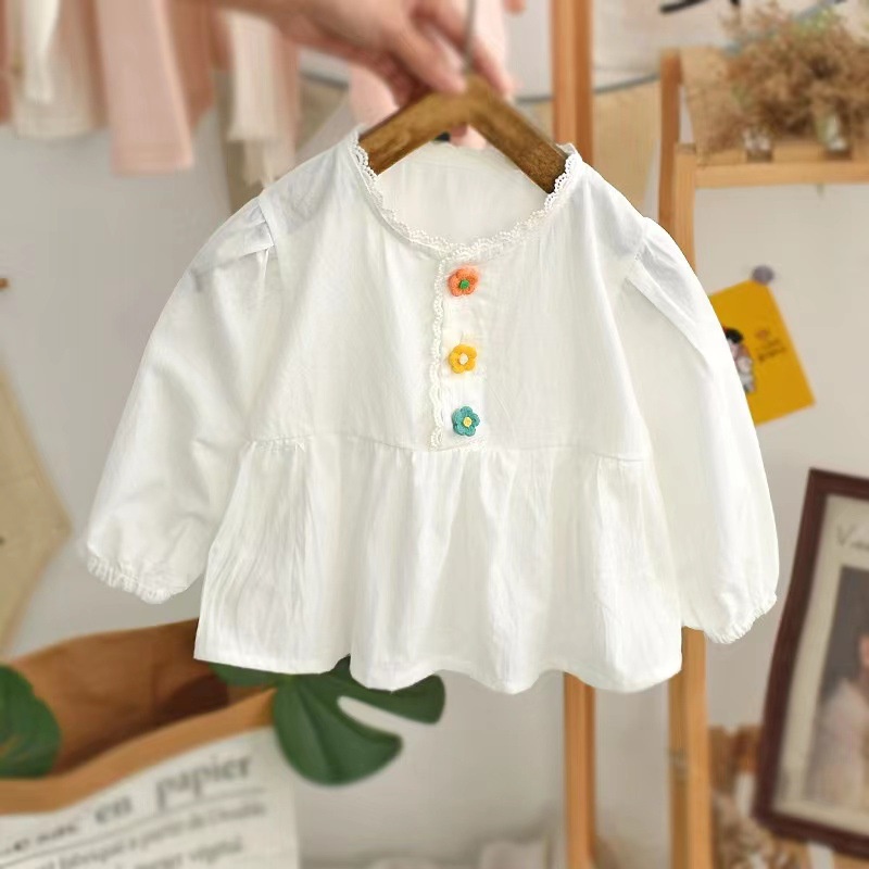 Thời Trang Áo Sơ Mi Vải cotton Phối Ren Cài Nút Dễ Thương Cho Bé Gái Thời Trang Xuân Thu 2023