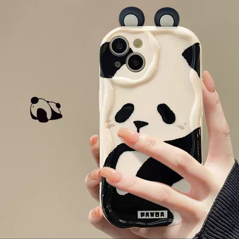 Soft Casing Samsung Galaxy S24 S23 Ultra S22 Plus S21 S20 FE 5G A11 A50 A30S A50S A10S A20S A20 A30 A31 A51 A71 4G A21S A02S A03S M11 Cream Edge Fine Hole Cute Cartoon 3D Panda Ear Airbag Shockproof Phone Case 1NY 54