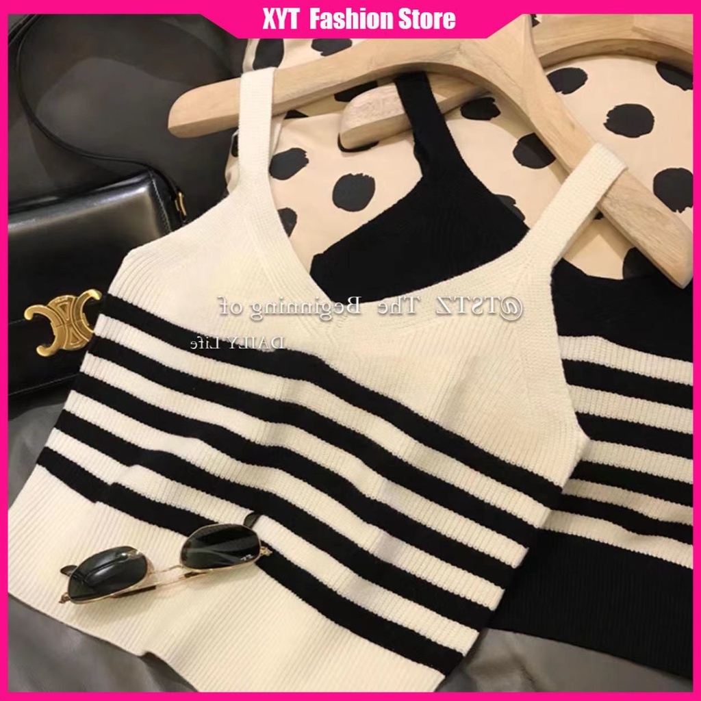 Áo Hai Dây Dệt Kim Kẻ Sọc Màu Sắc Tương Phản Thời Trang Cho Nữ Size 35-60kg