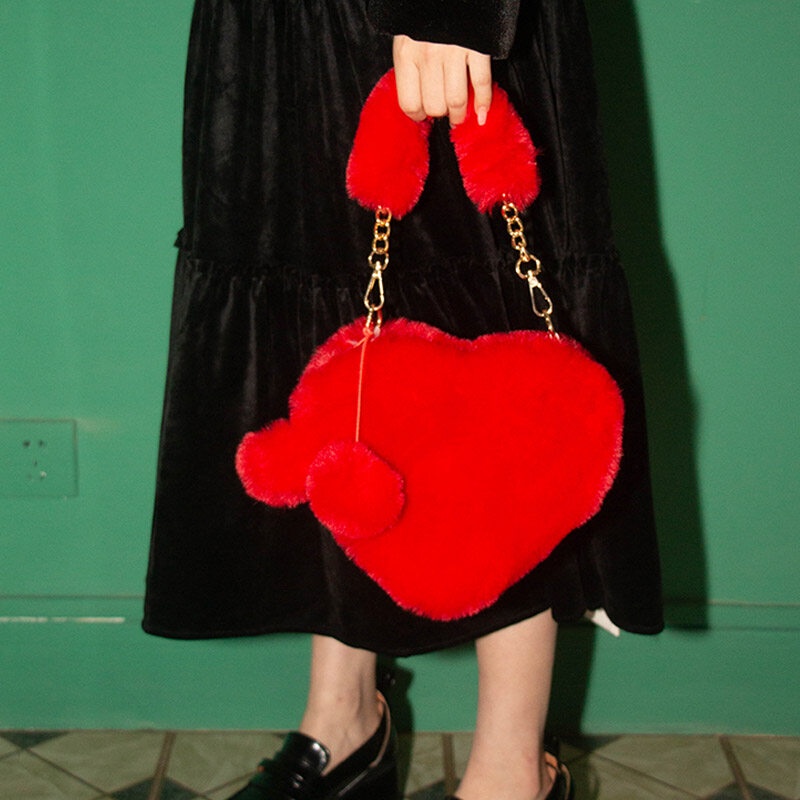 Schwarz Túi Đeo Chéo Hình Trái Tim Phối Dây Xích Phong Cách Hàn Quốc Dễ Thương Thời Trang Cho Nữ