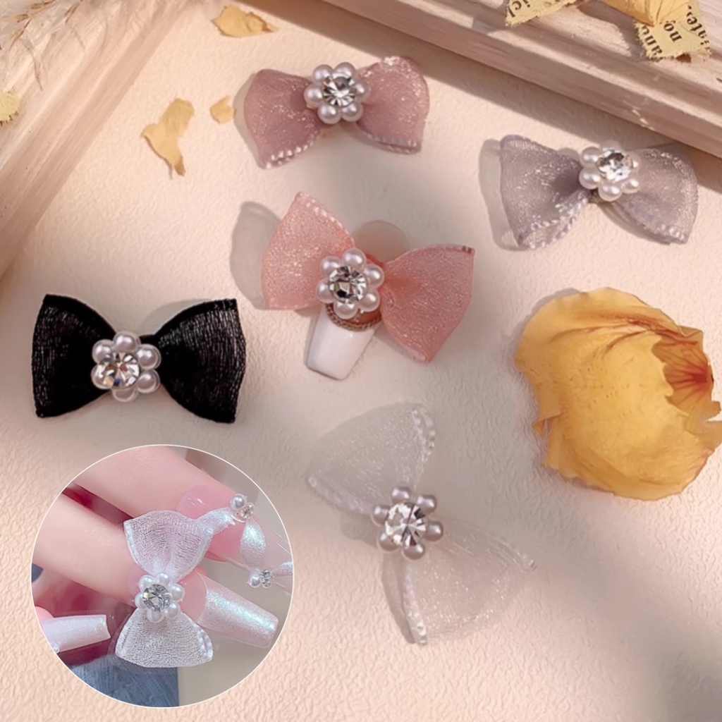 Nơ Vải Lưới Ngọc Trai Kim Cương Cổ Tích | Trang Trí Móng Tay NZ34