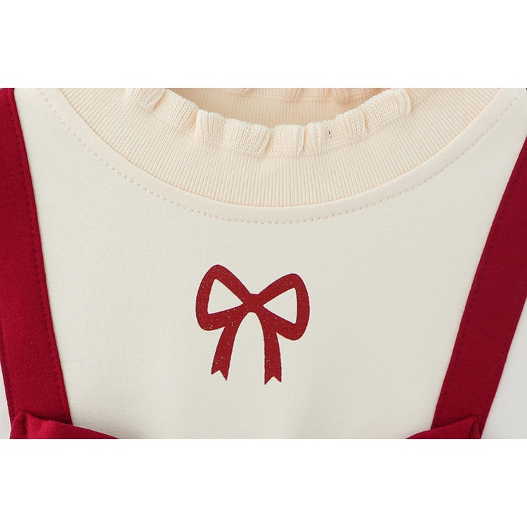 Váy Tiểu Thư Tay Phồng Đính Nơ Màu Đỏ Chất Cotton Cho Bé Gái 1 2 3 4 5 Tuổi MINTSCLOSET Mint's Closet - GV0149