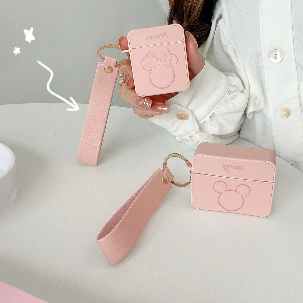 Vỏ Vỏ Bảo Vệ Hộp Sạc Tai Nghe airpods pro 2 3 1 Bằng Da pu + tpu Hình mickey minnie Dễ Thương
