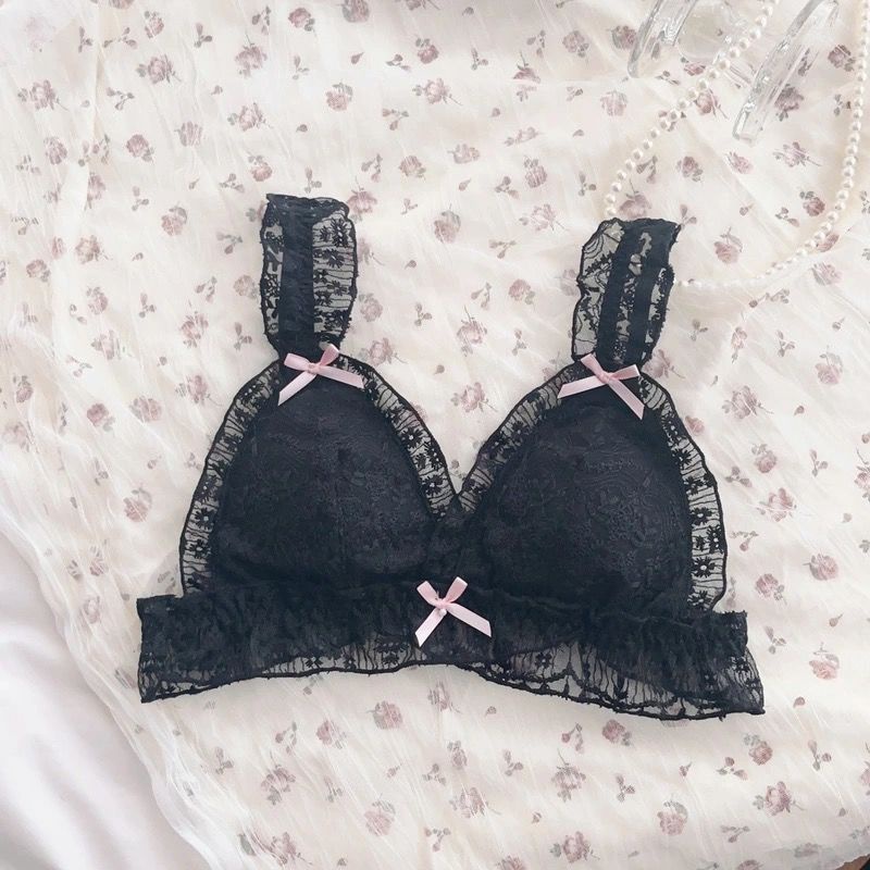 Áo Ngực Hình Tam Giác Không Gọng Phối Ren Phong Cách lolita Nhật Bản