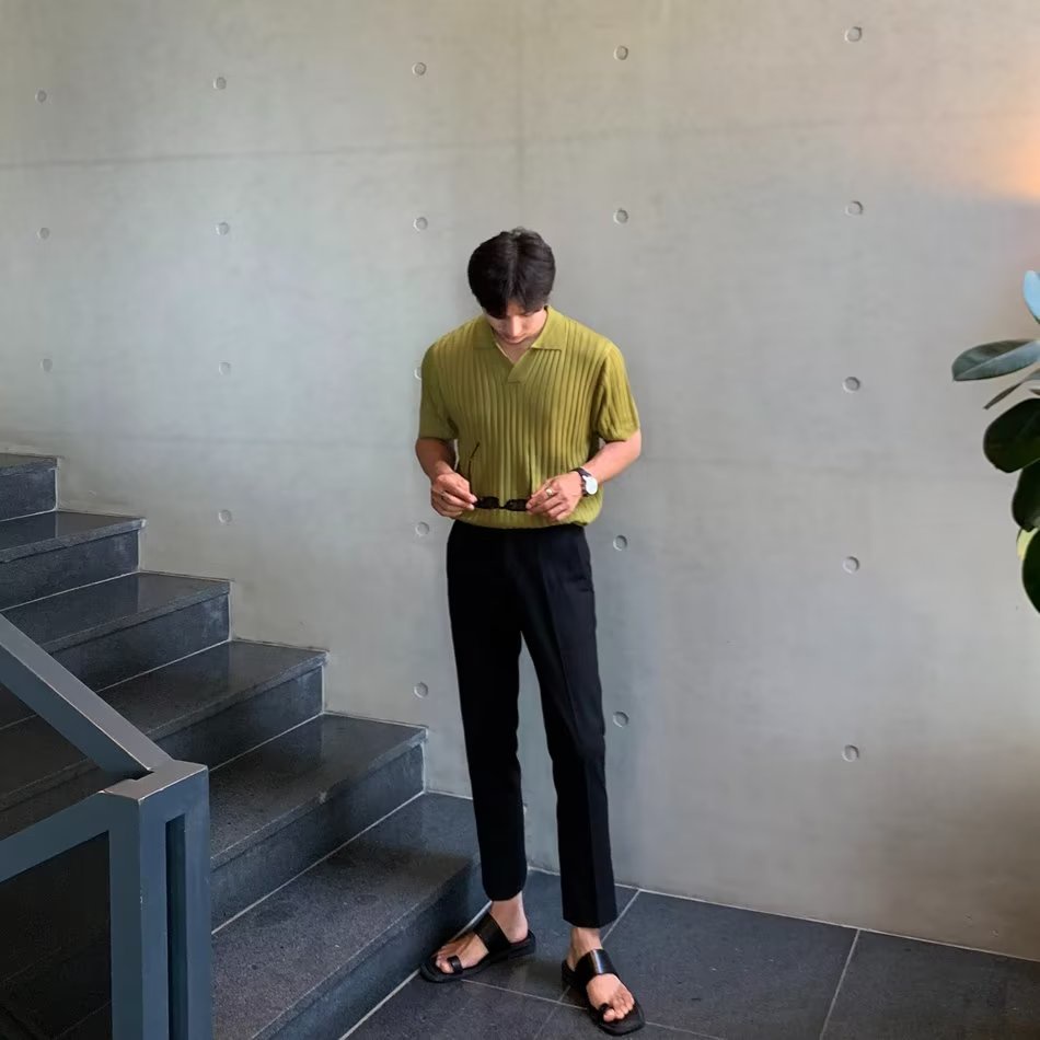 Áo Thun polo Dệt Kim Tay Ngắn Màu Trơn Thời Trang Mùa Hè Phong Cách Nhật Bản Cho Nam