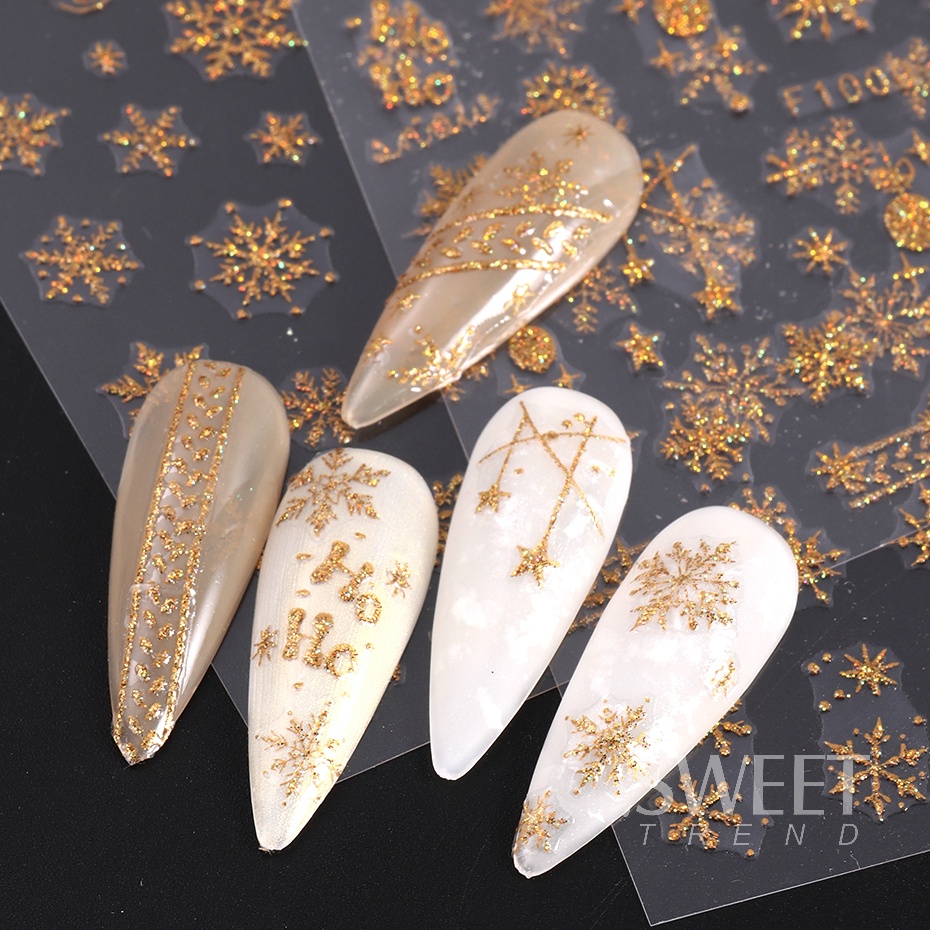Miếng Dán Móng Tay 3d Hình Bông Tuyết Màu Trắng Phản Quang Ánh Kim Dùng Trang Trí Giáng Sinh Năm Mới