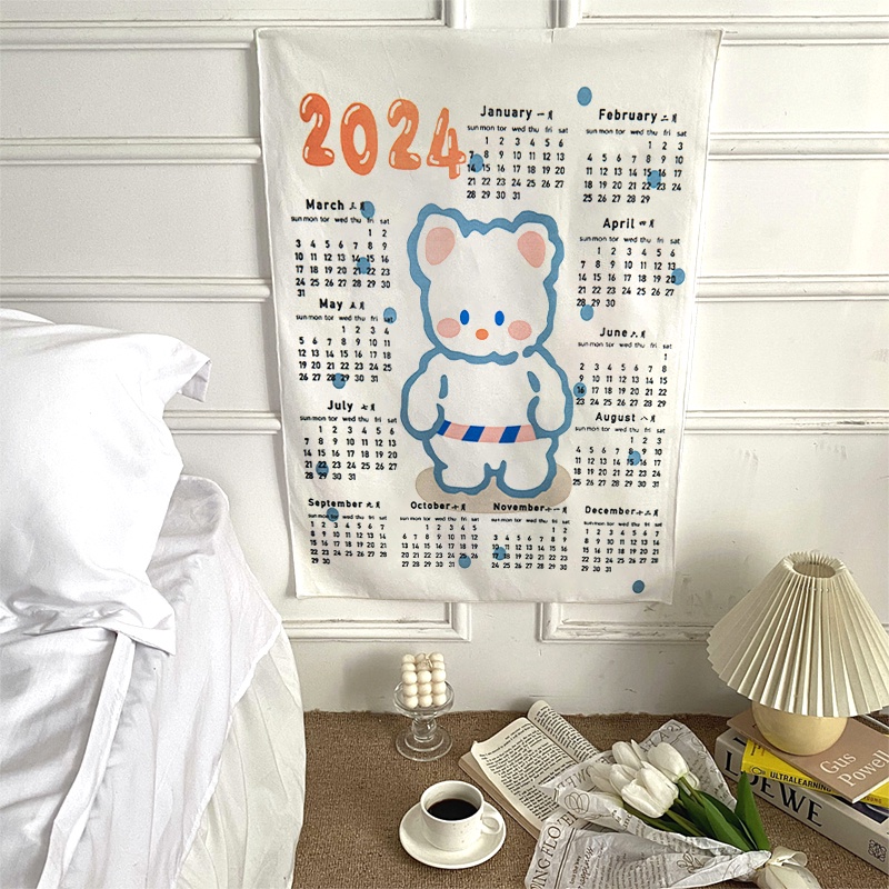 Lịch Treo Tường Năm Mới 2024 Bằng Vải Họa Tiết Gấu Hoạt Hình Dễ Thương Bắt Mắt