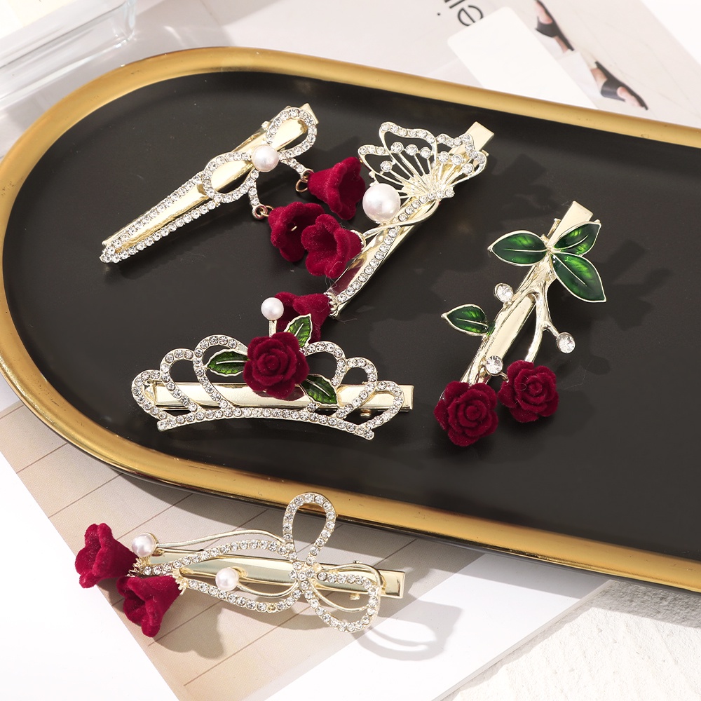 Kẹp TóC HìNh Hoa HồNg ĐíNh Kim Cương Giả ThờI Trang Cho Nữ CHLINS