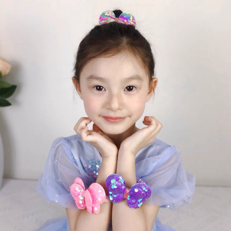 1 Dây Cột Tóc Cao Su Đính sequin Hình Bướm Màu Kẹo Ngọt Thời Trang Cho Bé Gái
