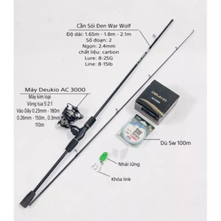 Combo cần câu lure máy đứng Deukio AC 3000 và phụ kiện giá rẻ - Bộ cần lure Sói Đen kèm máy giá rẻ AnhNam-Fishing