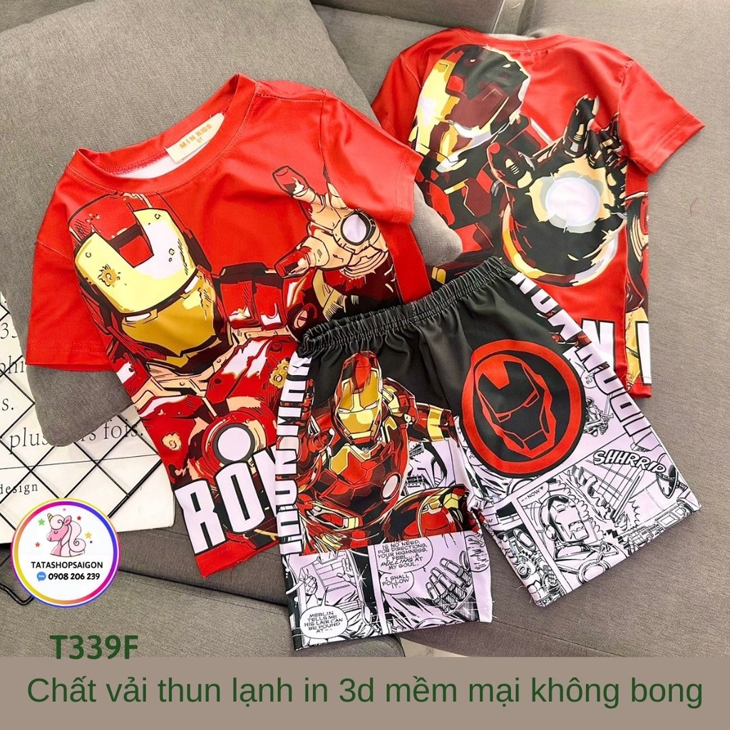 T339 - Bộ mặc nhà cho bé trai size đại chất thun lạnh in 3D hoạt hình truyện tranh hithot 20 đến 40kg