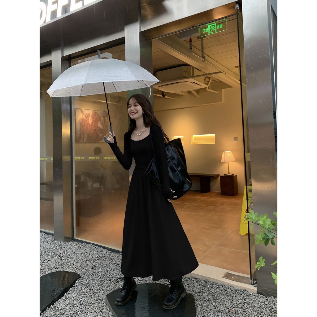 Đầm Chữ a Tay Dài Cổ Vuông Cao Cấp Thời Trang Mùa Thu Dành Cho Nữ