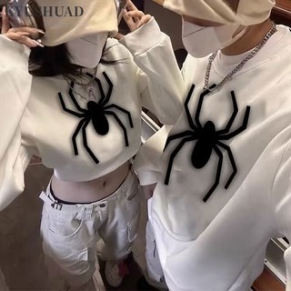 Kyushuad Áo Khoác Tay Dài Cổ Tròn In Hình Nhện Phong Cách hip hop Đường Phố Mỹ Thời Trang Mùa Thu Dành Cho Cặp Đôi