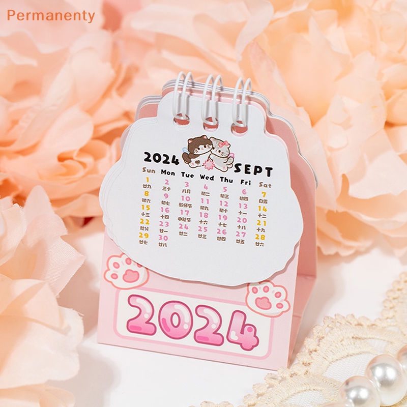 Lịch Để Bàn 2024 mini Họa Tiết Mèo Dễ Thương Để Bàn Trang Trí