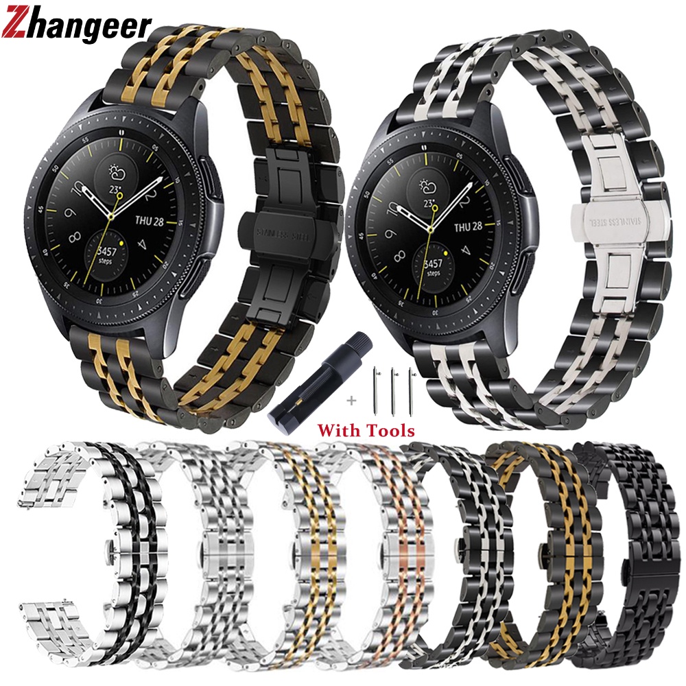 Dây Đeo Đồng Hồ Bằng Thép Không Gỉ 20mm 22mm Tích Hợp Hai Khóa Nhấn Hình Bướm Màu Trơn Thông Dụng Cho galaxy watch 42 46mm active2 gear s2 s3