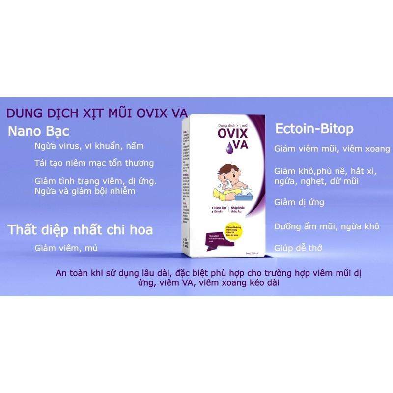 Xịt mũi Ovix baby VA 20ml dược sĩ Linh cho trẻ em  phòng ngừa và giảm viêm mũi dị ứng