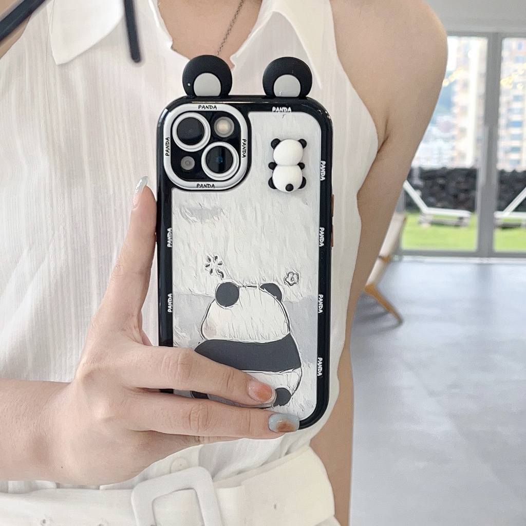 Ốp Điện Thoại Viền Kem Hình Gấu Trúc 3d Chống Rơi Cho iphone 14 pro max 14pro 14 13 pro max 12 pro max 11 xr xsmax