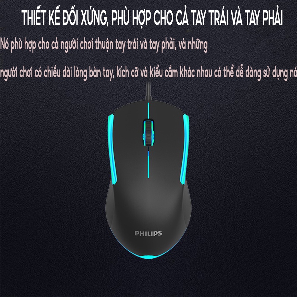 Chuột chuyên game Philips G314  LED đa màu - DPI 1200 thiết kế công thái học