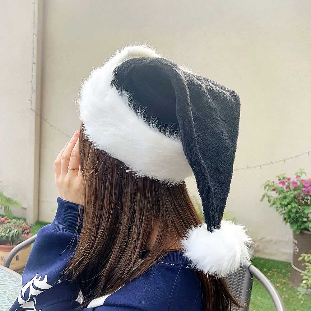 Mới Mũ Hóa Trang Ông Già Noel / Ông Già Noel Bằng Lông Nhung Dày Dặn Màu Đen Đơn Giản Cho Người Lớn / Trẻ Em