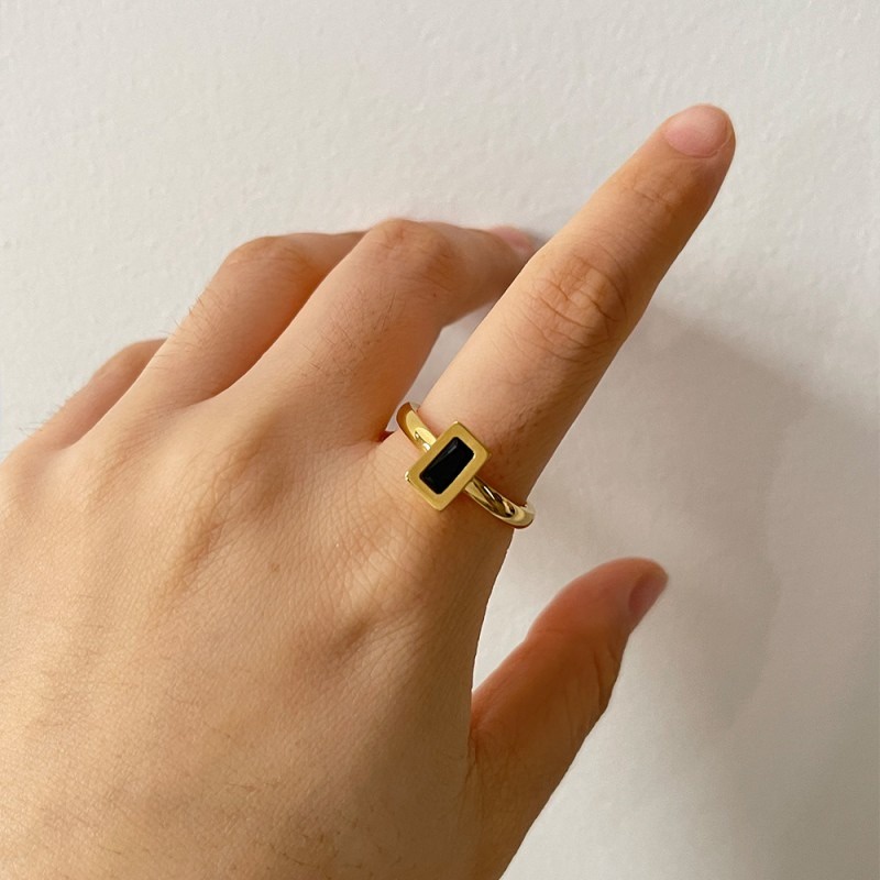 Nhẫn Thép Titan Không Gỉ Đính Đá zircon Vuông Phong Cách Mới Cho Nữ