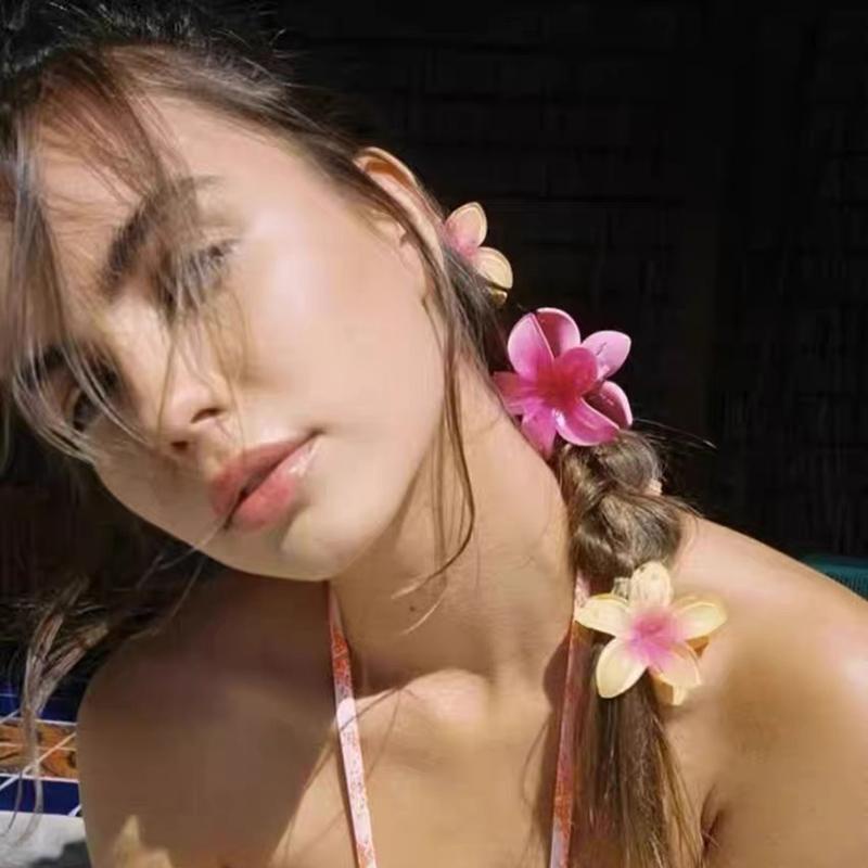 Aijolen Set 2 Kẹp Tóc Nhựa Đính Hoa Thời Trang 4cm