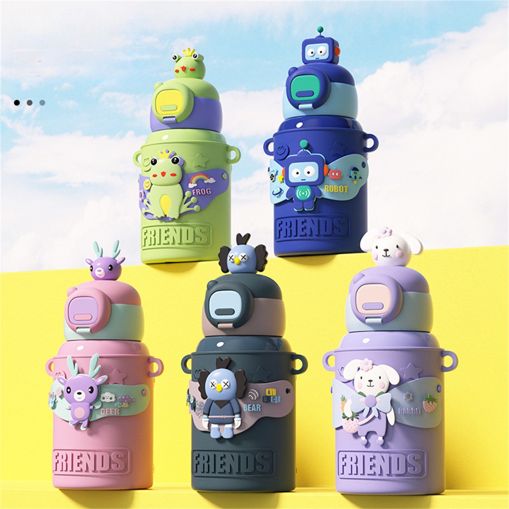 Lomhome❤   Giữ Nhiệt Dễ Thương 450Ml Có Ống Hút Búp Bê Ếch Động Vật Kawaii 3D Cốc Nước Chống Rò Rỉ Bằng Thép Không Gỉ 304 Hoạt Hình   Giữ Nhiệt Cốc Giữ Nhiệt Trẻ Em ❤Lomhome